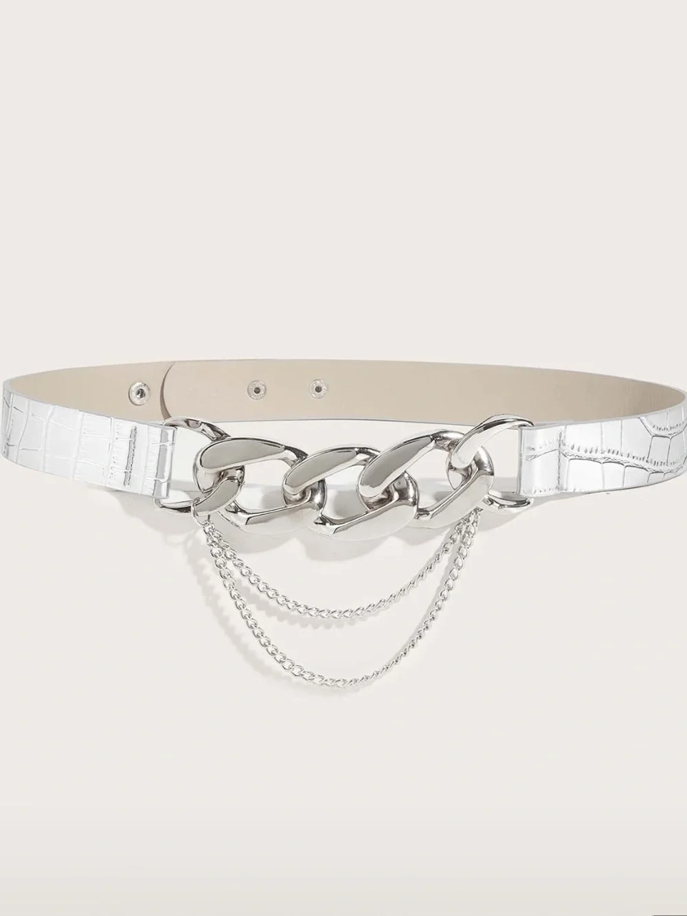 Silver Chunky Chain Waist Belt with Draped Chains R 614